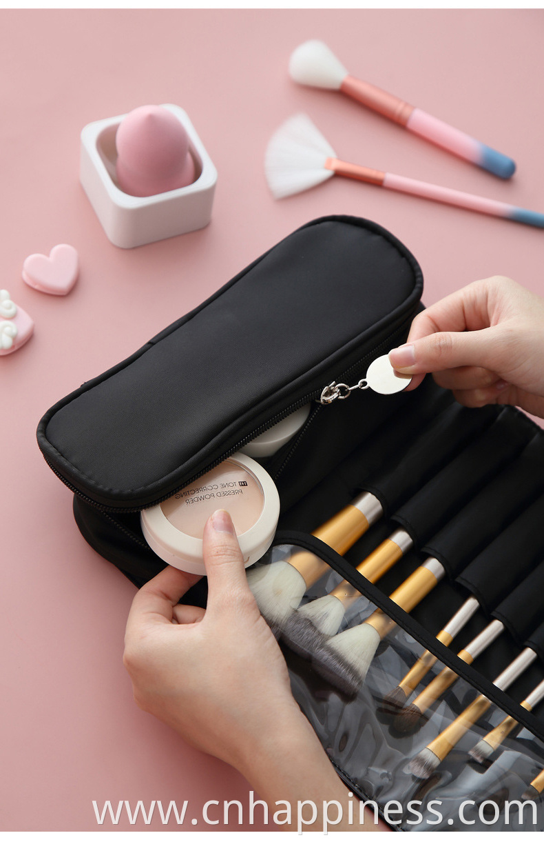 2022 Rolling Case Pouch Holder Pockets Black Cosmetic Beauty Bag Custom Folding Cheap Travel Men Roll Up Makeup Brush Bag Kit